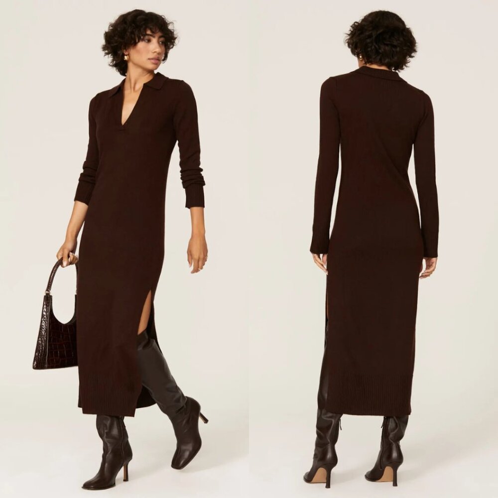 Staud Crown Polo Maxi Dress Wool Blend $275 with Stretch in Brown, Size Small - Picture 1 of 11